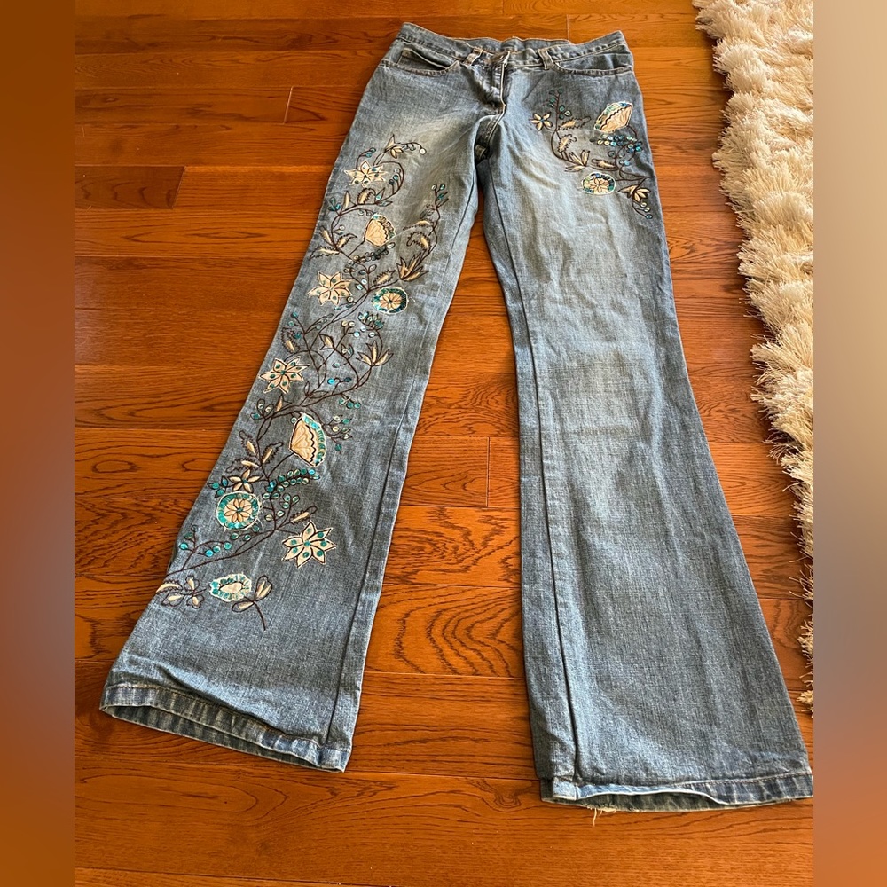 Vintage United Colors of Benetton floral sequins patterned jeans